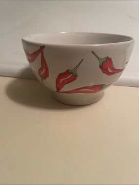 Vintage California Pantry White glass Bowl with Red Chili Peppers